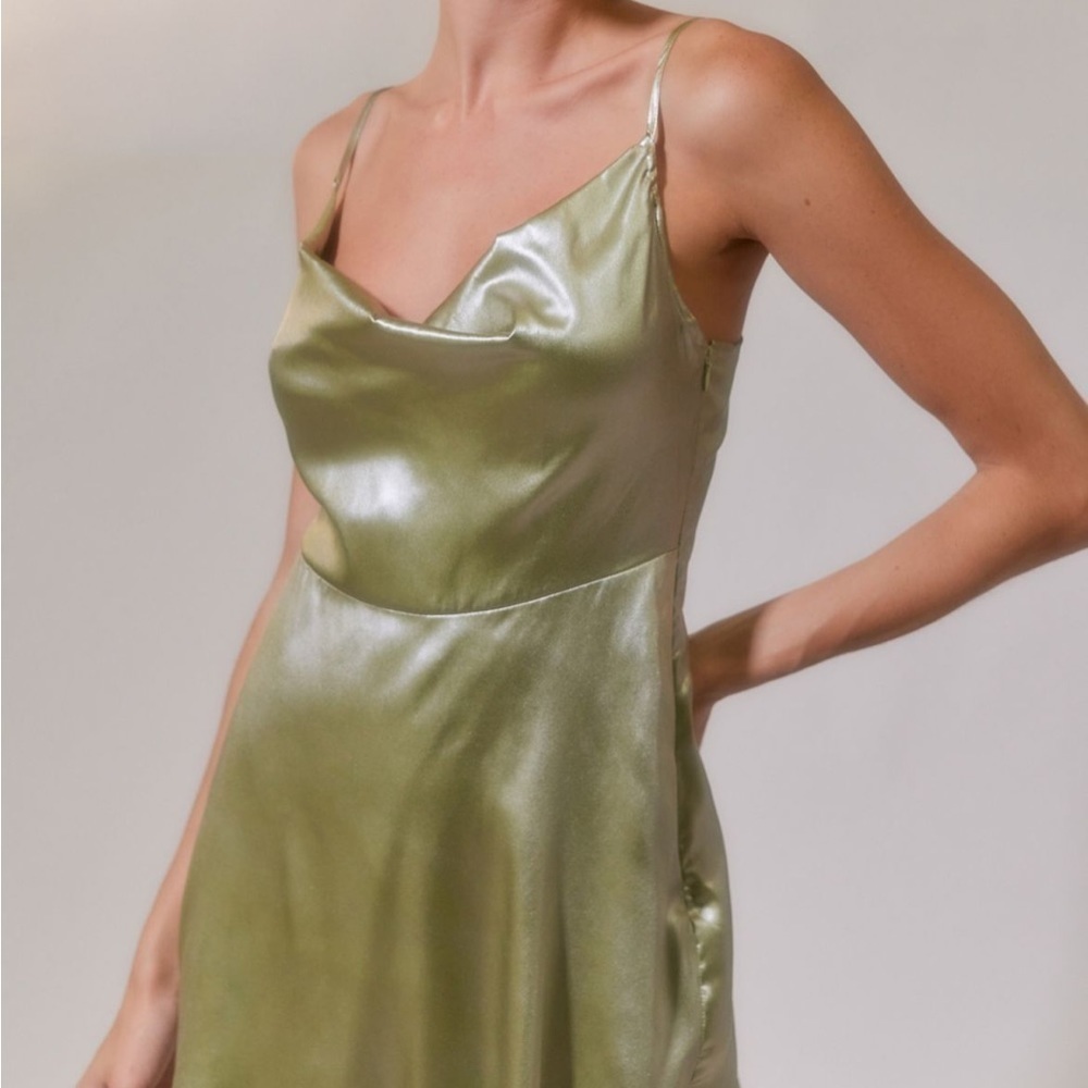 Nwt Urban Outfitters Mallory Metallic Lime Green Slip Dress Xs Deadstock — image 3 of 5